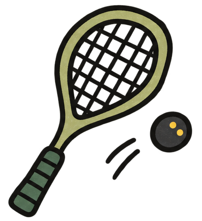 A squash racket and ball