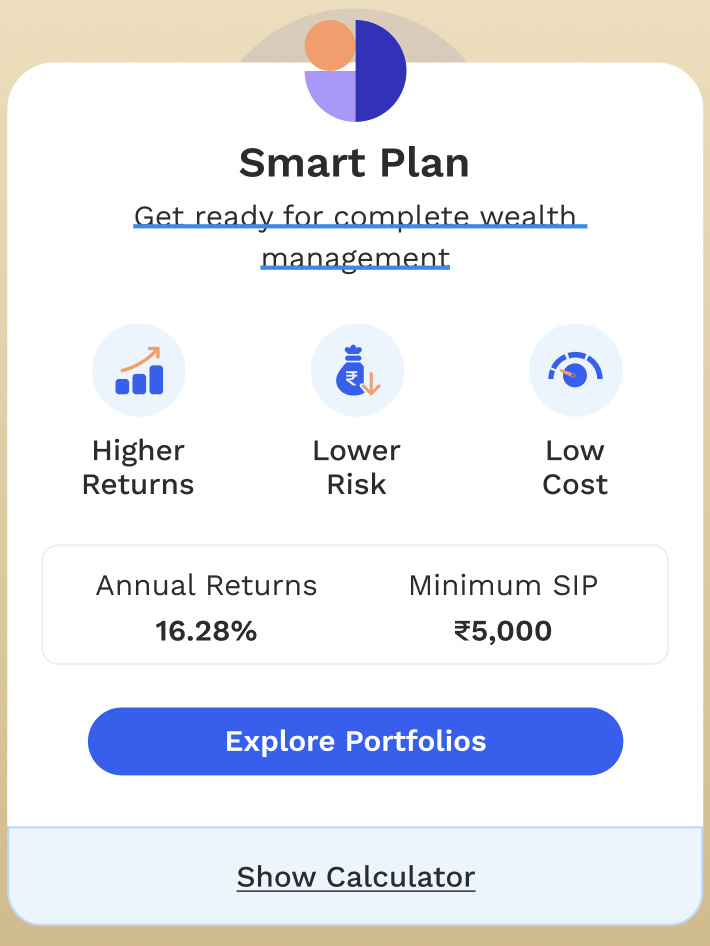Glide Invest Smart Plan card — higher returns, lower risk, low cost, with annual returns and minimum SIP