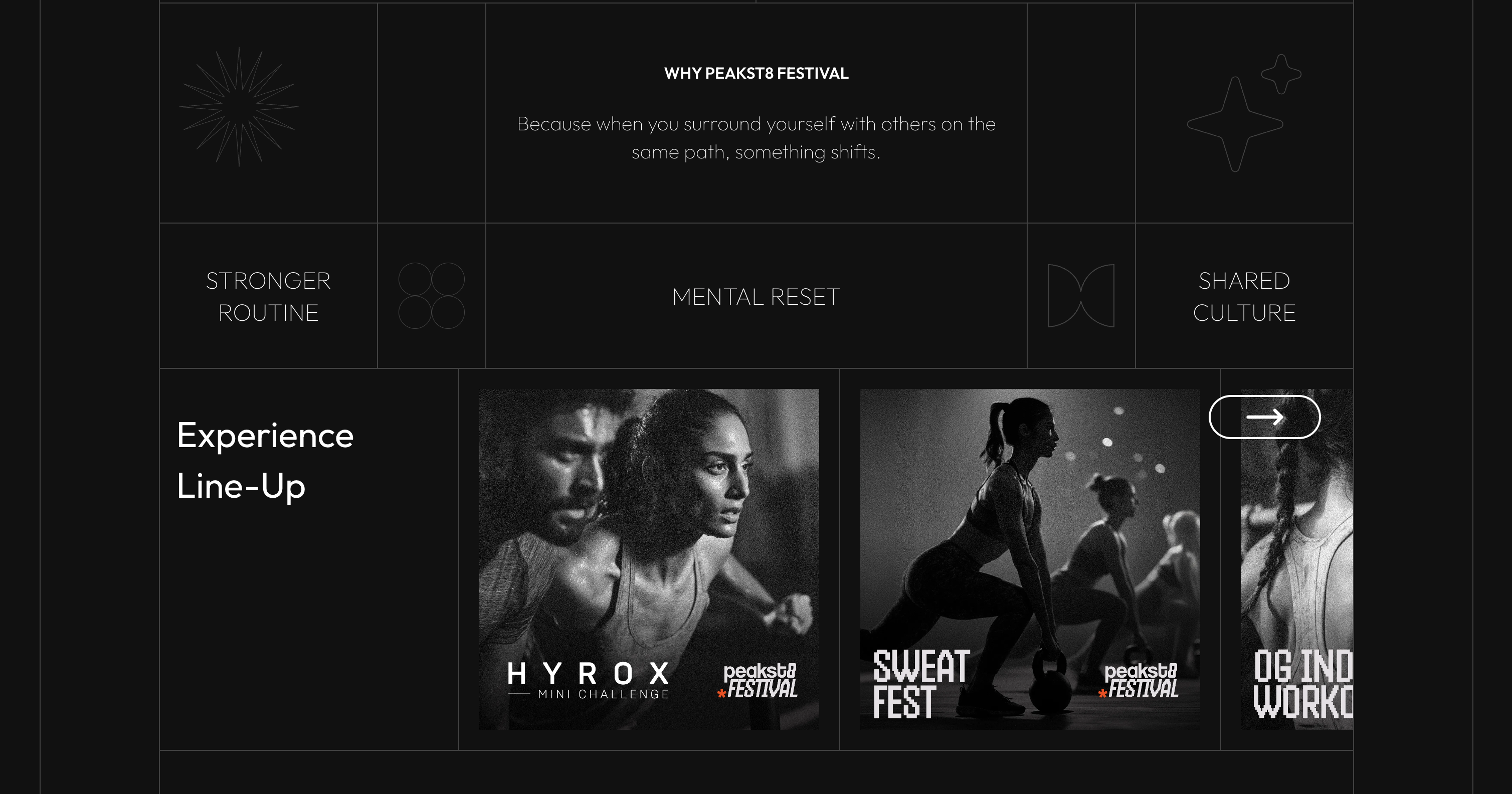 Peakst8 Festival web experience — programme and experience line-up