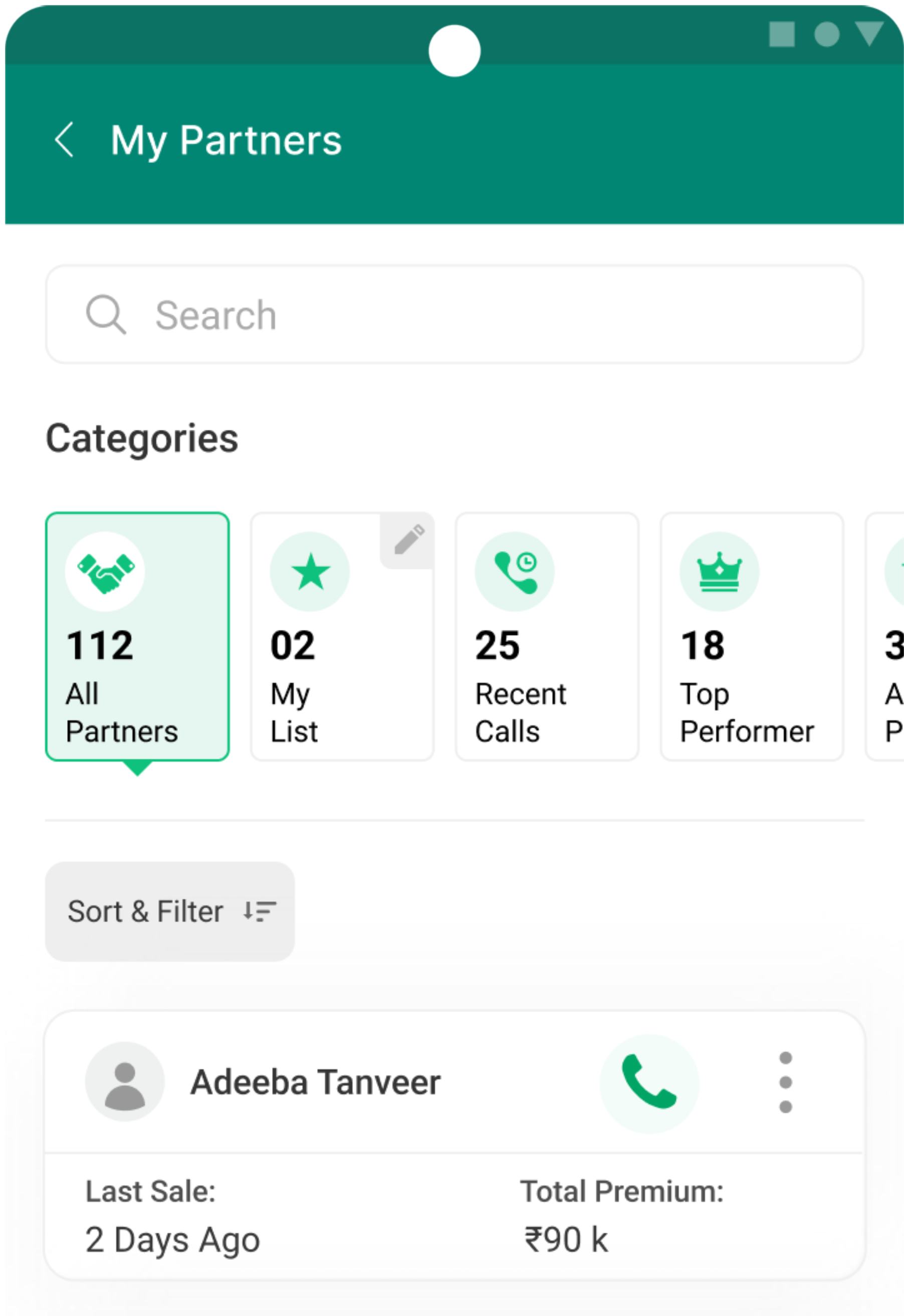Turtlemint Pro CRM — partner categories and the partner list